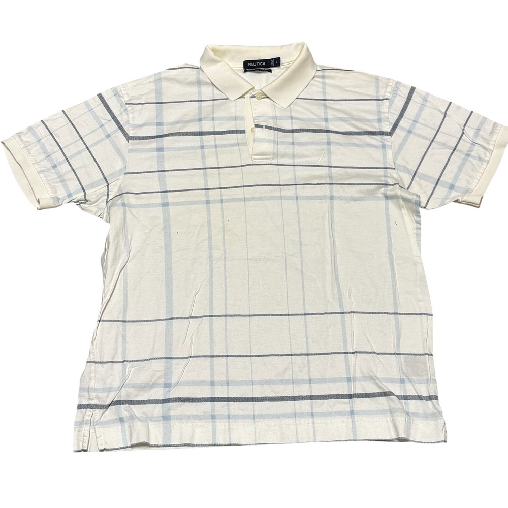 Nautica Mercerized Cotton Windowpane Polo Shirt Men's Large Check Plaid